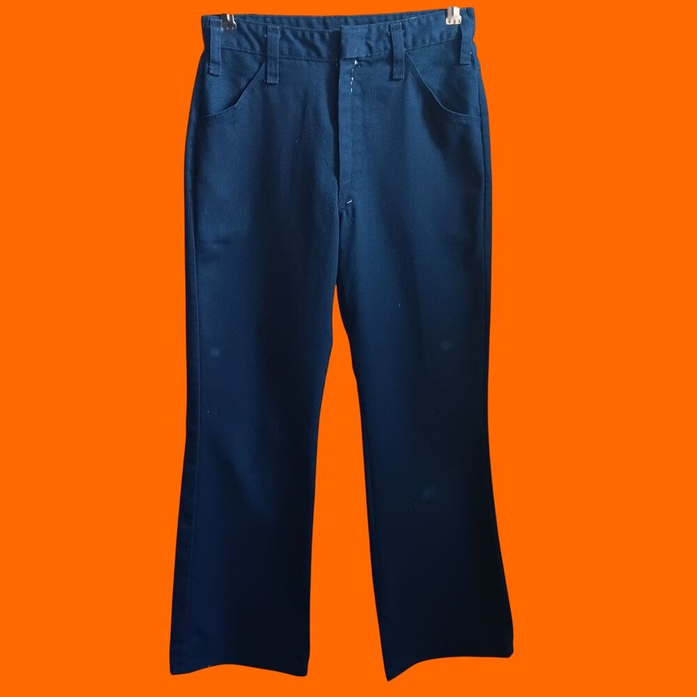 27x30 Vintage Bootcut Jeans 1970's Men's/Boys Twill Navy Blue Distress Paint